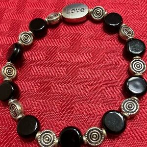 Silver and Black Beaded Bracelet